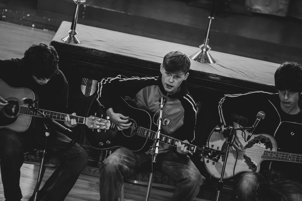 Close-up of The Fleecers' acoustic church set